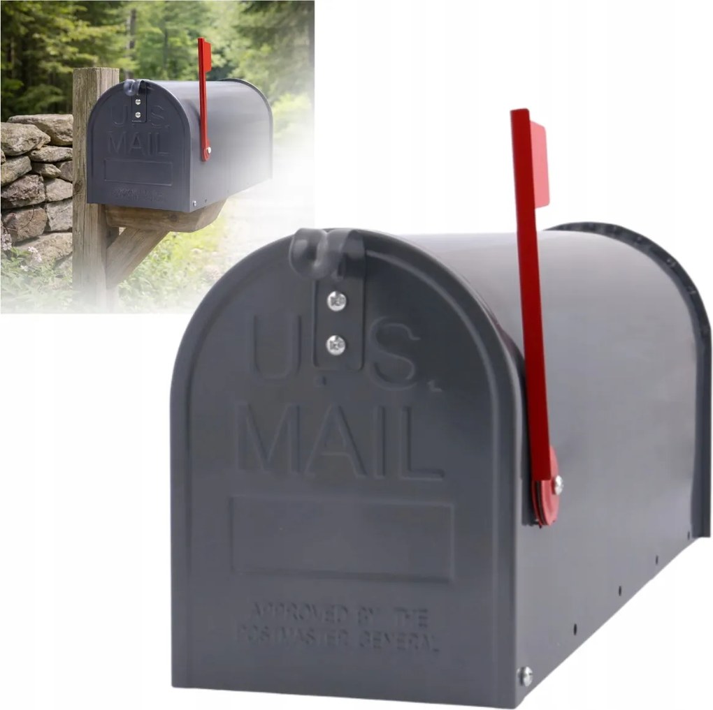 Amerikai kerti postaláda emelhető zászlóval Grafit Antracit