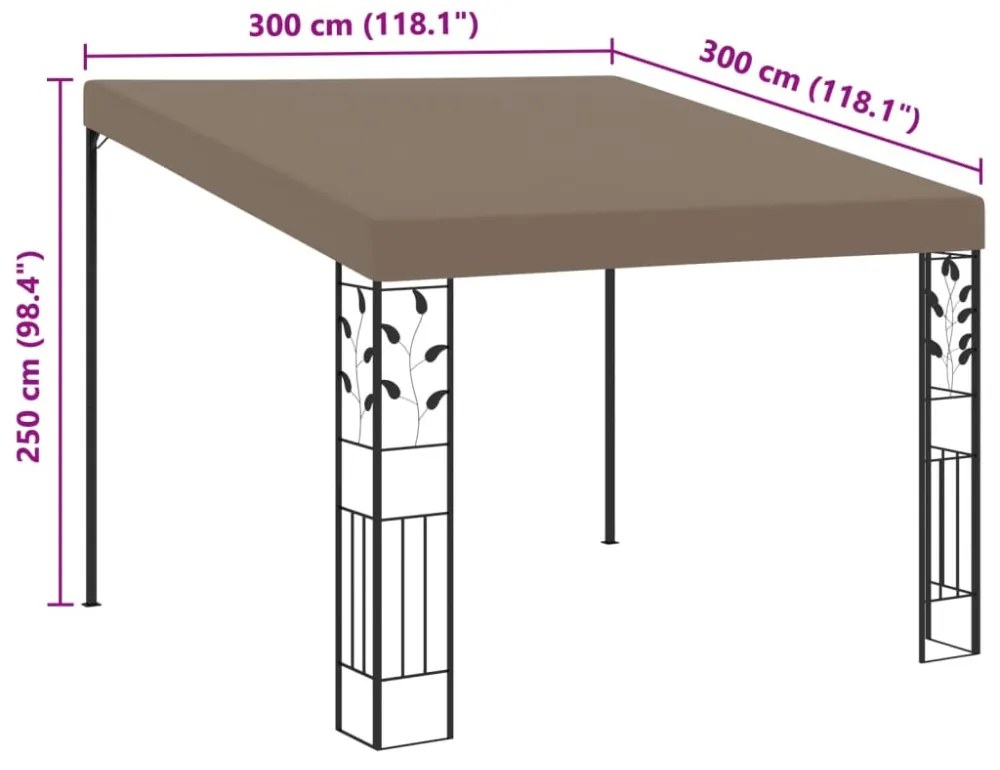 tópszínű falra szerelhető pavilon 3 x 3 x 2,5 m
