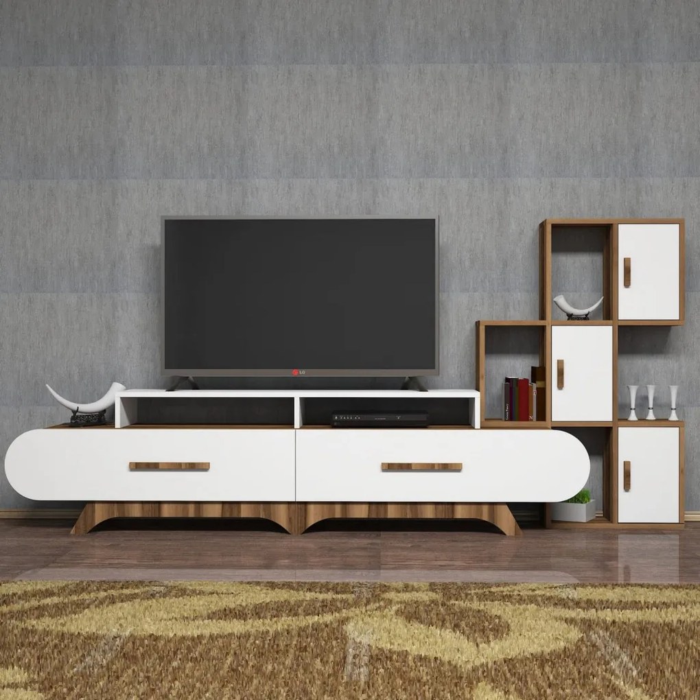 Flora TV-állvány, dió-fehér, 205 cm – TR845HCT3034