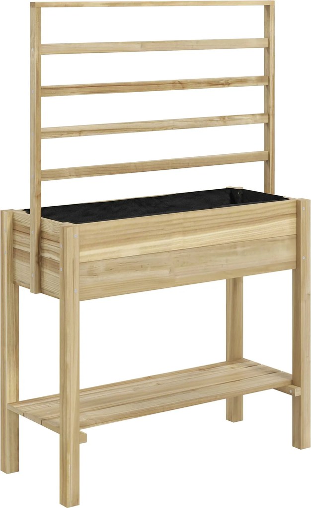 Outsunny Emelt Kertágy lábakkal, Kert Emelt Ültető Támasszal, Vízleeresztő Lyukakkal és Alsó Polccal, Emelt Fa Kertágy Virágokhoz, 88 x 37 x 137 cm, T