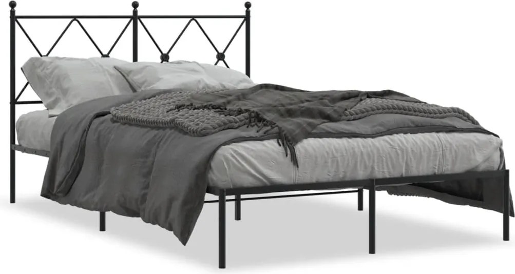 vidaXL fekete fém ágykeret fejtámlával 120 x 190 cm