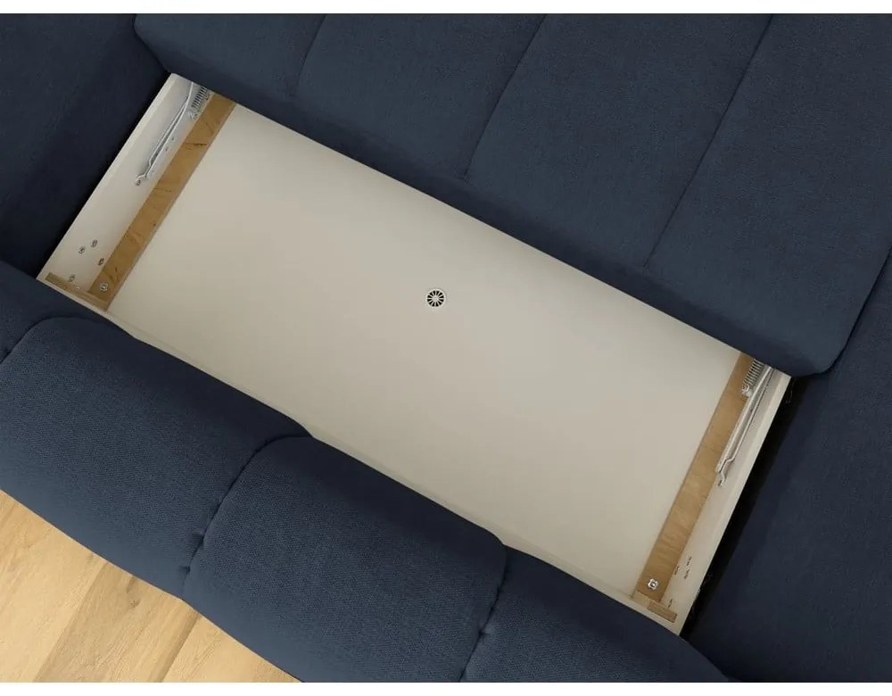 Sötétkék kinyitható-tárolóhelyes sarokkanapé (jobb oldali-U alakú) Fuji – Bobochic Paris