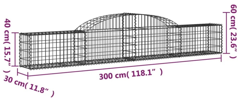 6 db íves horganyzott vas gabion kosár 300x30x40/60 cm