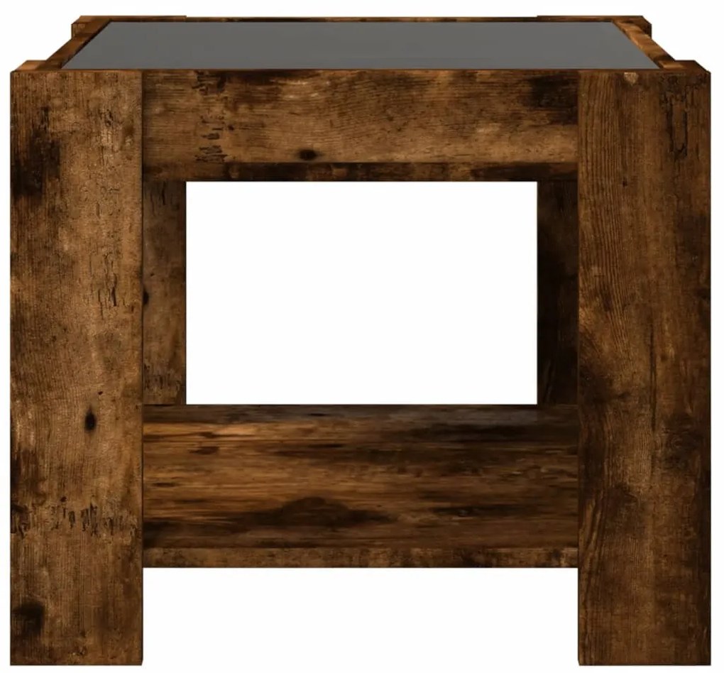 füstös tölgy szerelt fa dohányzóasztal LED-del 53 x 53 x 45 cm