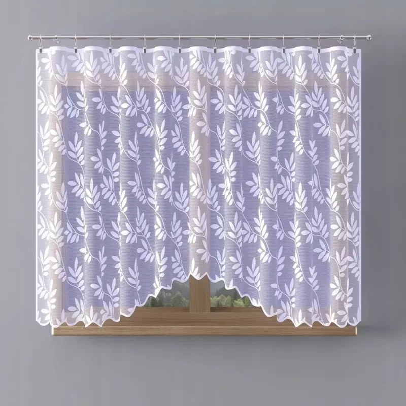 Modern jacquard függöny fehér finom levelekkel Allegana A125 300x150cm