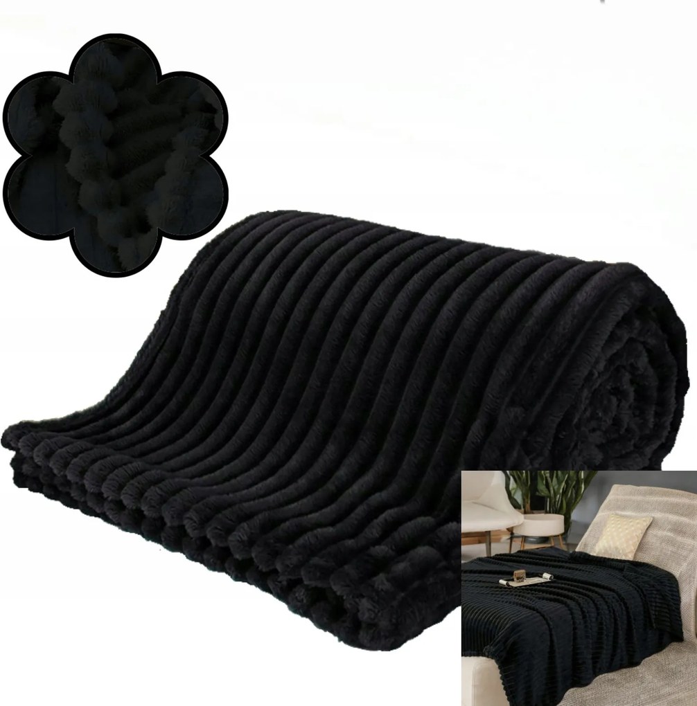 Dombornyomott takaró 200x220 cm Puha Meleg Elegáns Fekete