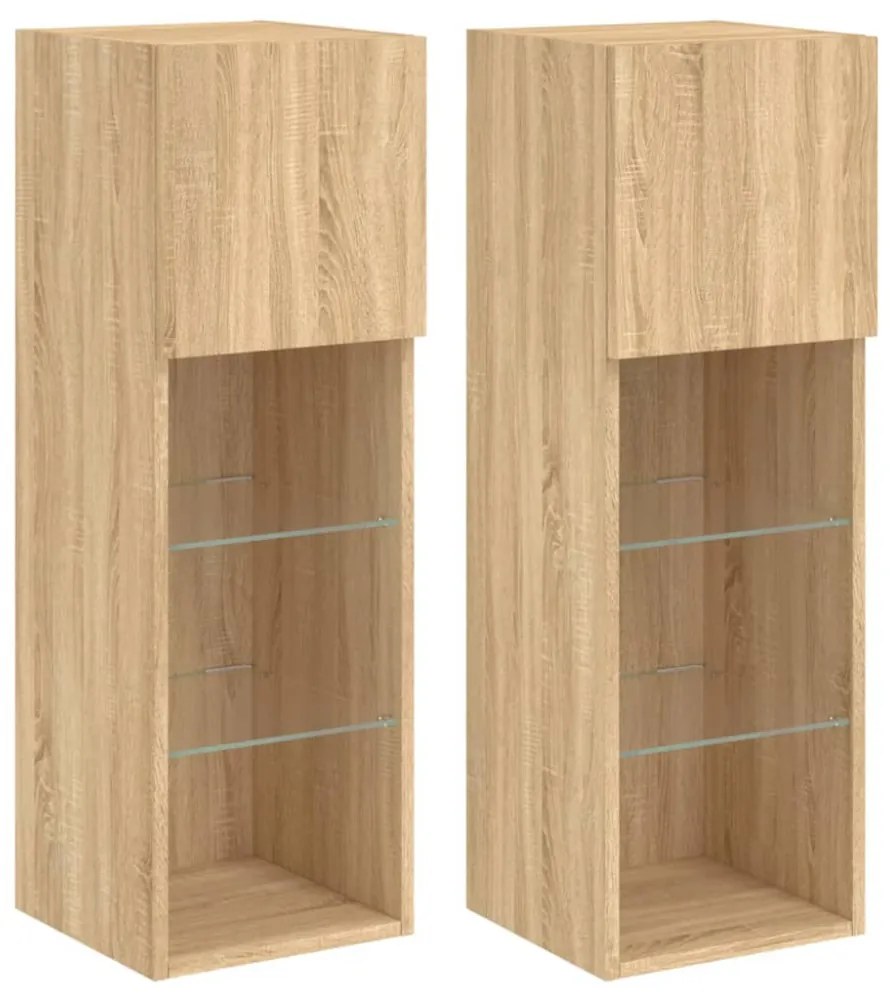 2 db sonoma tölgy színű TV-szekrény LED-ekkel 30,5x30x90 cm