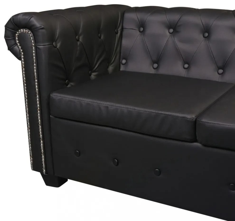 vidaXL 6 személyes fekete műbőr Chesterfield sarok kanapé