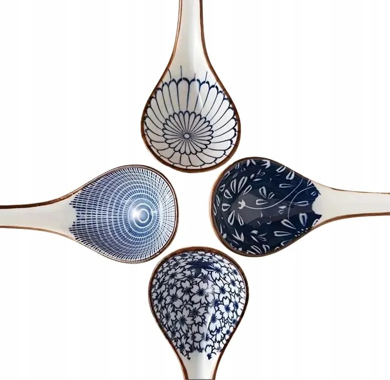 4 Db-os Kerámia Kék Leveses Kanál Szett Ramen Miso Pho