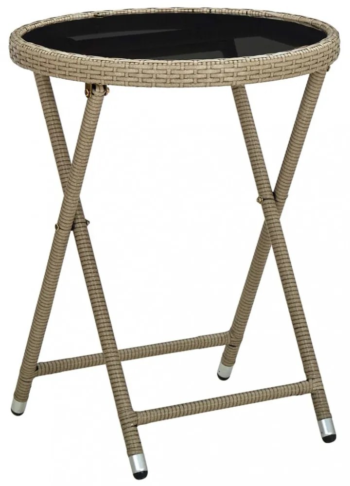 bézs polyrattan és edzett üveg teázóasztal 60 cm