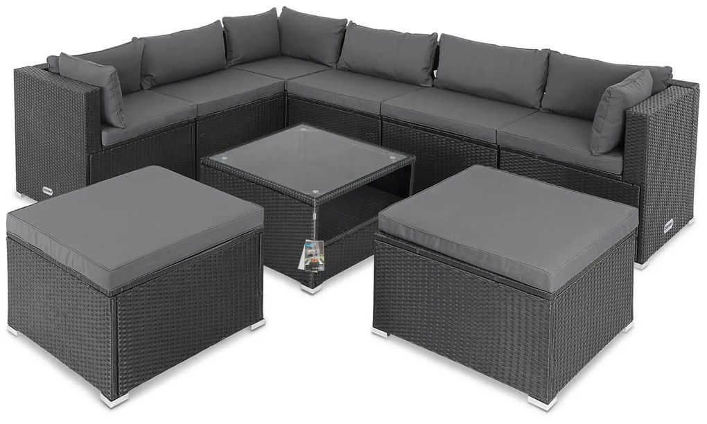 Deuba XXL kerti polyrattan szett - fekete/antracit párnák