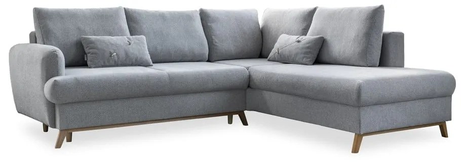 Világosszürke kinyitható-tárolóhelyes sarokkanapé (jobb oldali-L alakú) Scandic Lagom – Miuform