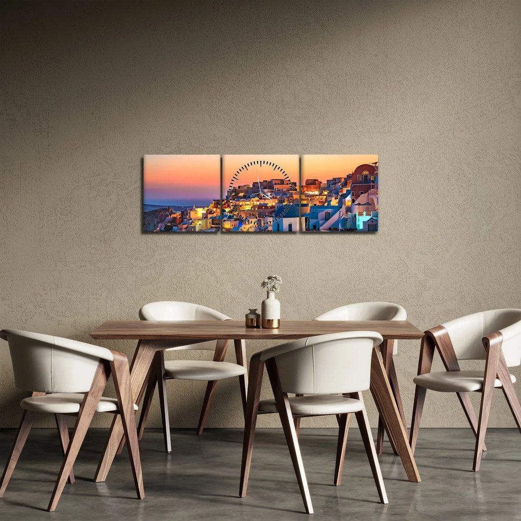 Kép - Santorini alkonyatkor (órával) (90x30 cm)