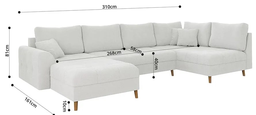 Krémszínű buklé sarokkanapé (bal oldali-U alakú) Ariella – Ropez