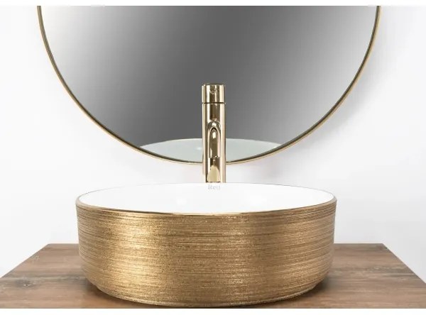 REA-U6630 - Ráépíthető mosdó SAMI Ø 36 cm, kerámia/fehér/szálcsiszolt arany