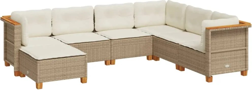 vidaXL 7 részes bézs polyrattan kerti ülőgarnitúra párnákkal