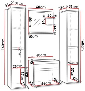 Fürdőszoba bútor Garmana XL (bodega + fekete grafit) (Economico BYU 020M vízcsappal és szifonnal). 1103918