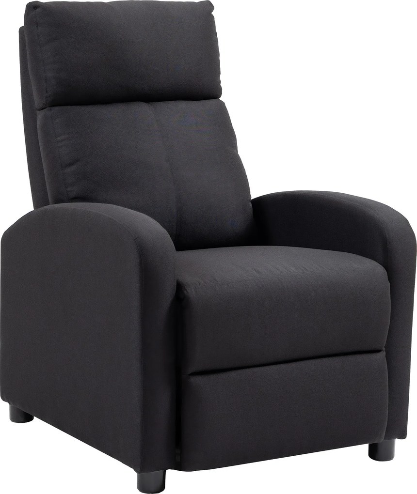 HOMCOM Kárpitozott Fekvőkarosszék 135°-os Dönthető Háttámlával és Kihúzható Lábpihentetővel, Fekete Vászonban, 69x87x100.5cm | Aosom