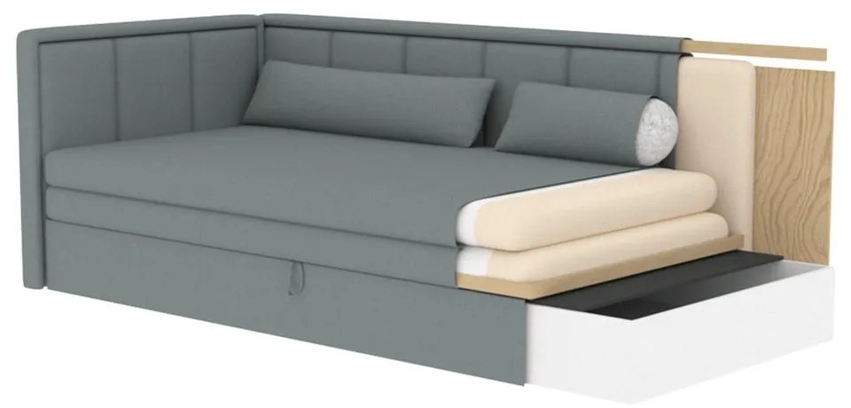 Kék-szürke zsenília kinyitható-tárolóhelyes kanapé 214 cm Fulgeo – ELTAP
