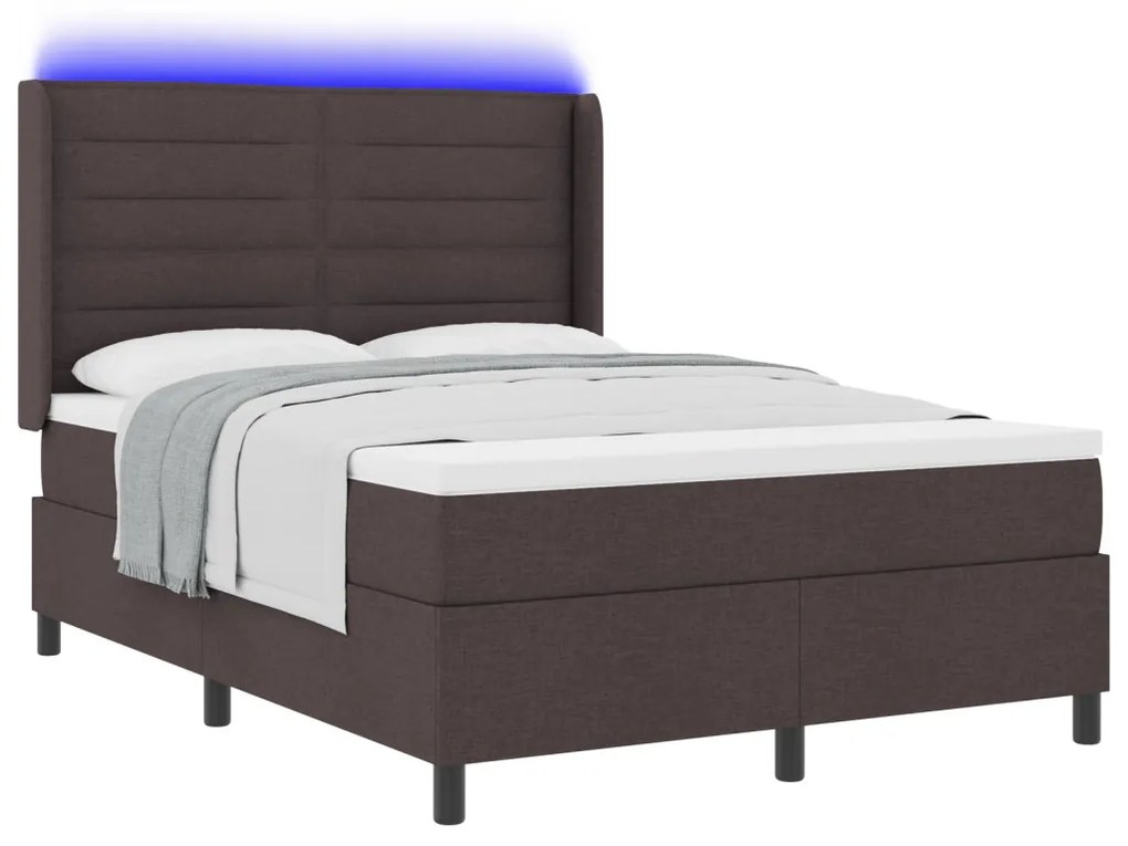 Boxspring Ágy Mattal és LED-del Sötétbarna 160x200 cm Szövet
