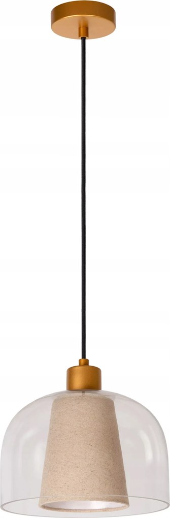 Krémszínű üveg függőlámpa kerek 24 cm-rel az étkezőasztal felett Lucide