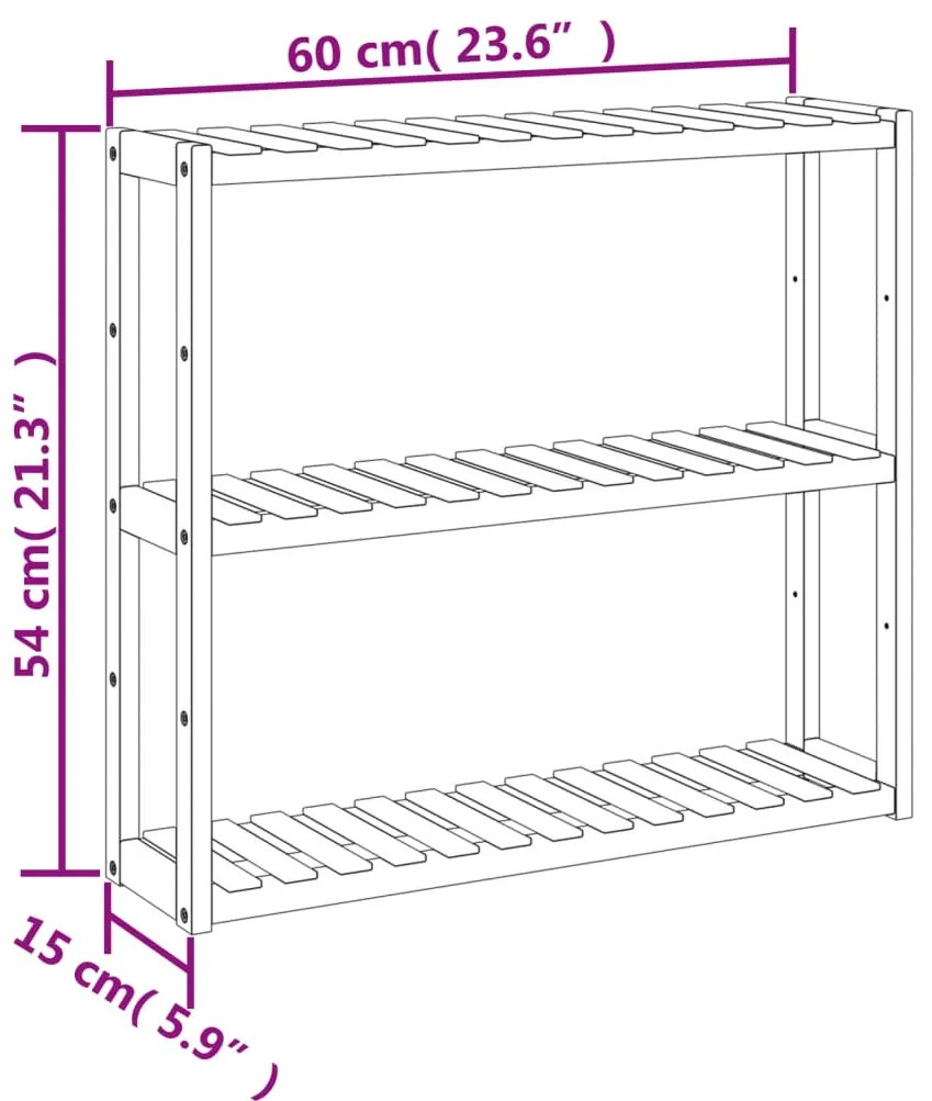 bambusz 3 szintes falra szerelhető fürdőszobapolc 60x15x54 cm