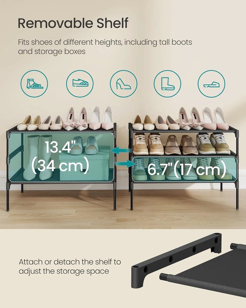 3 szintes cipőtartó állvány 29,7 x 62,3 x 53,5 cm, fekete