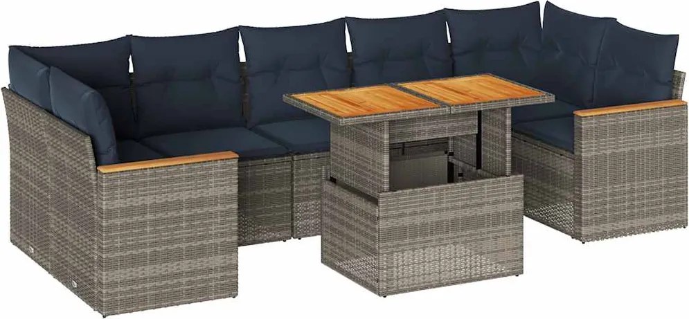 vidaXL 8 részes szürke polyrattan kerti ülőgarnitúra párnákkal