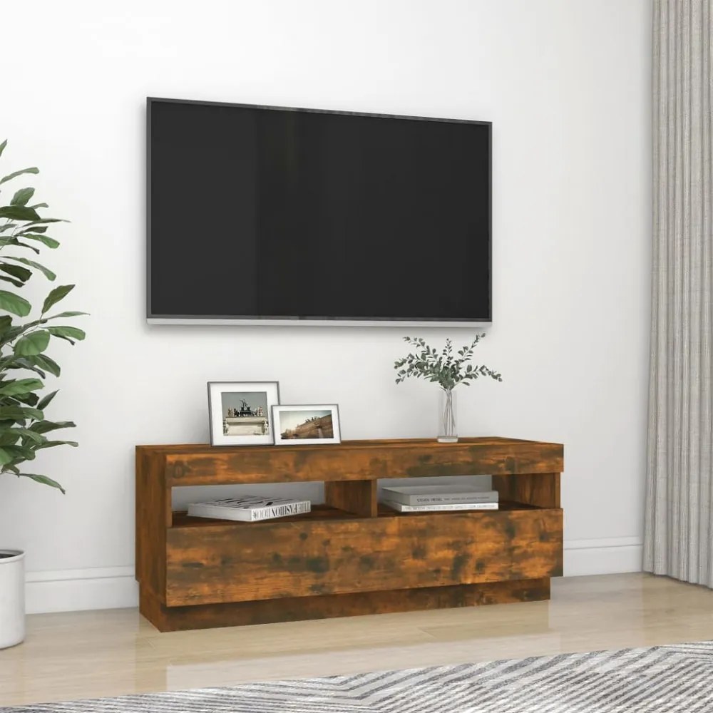 füstös tölgy színű TV-szekrény LED-világítással 100x35x40 cm