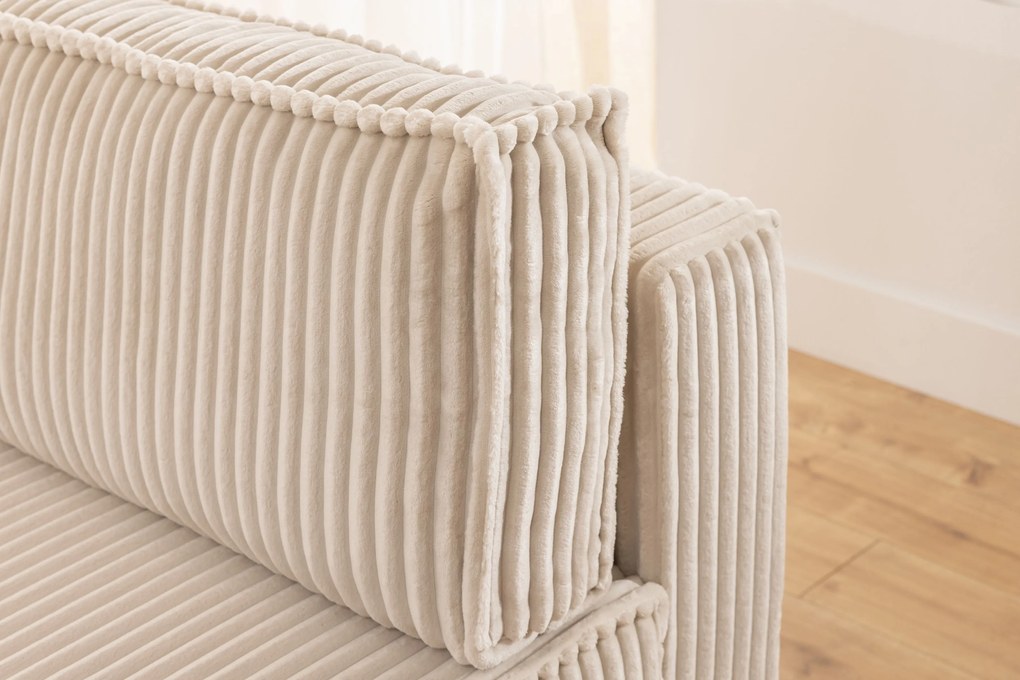 Solvero Mini bal oldali sarokkanapé ágyneműfunkcióval - világos bézs Tilia 01 plüss