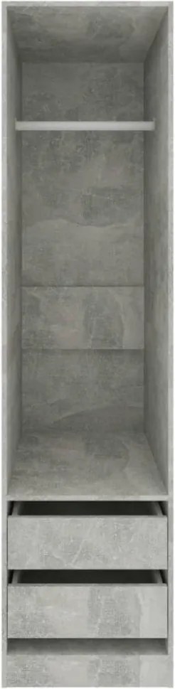 betonszürke szerelt fa ruhásszekrény fiókokkal 50 x 50 x 200 cm
