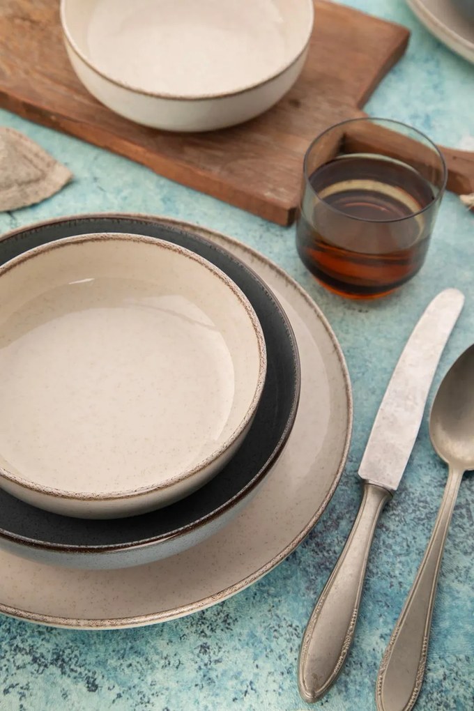 16 részes porcelán étkészlet krém-kék