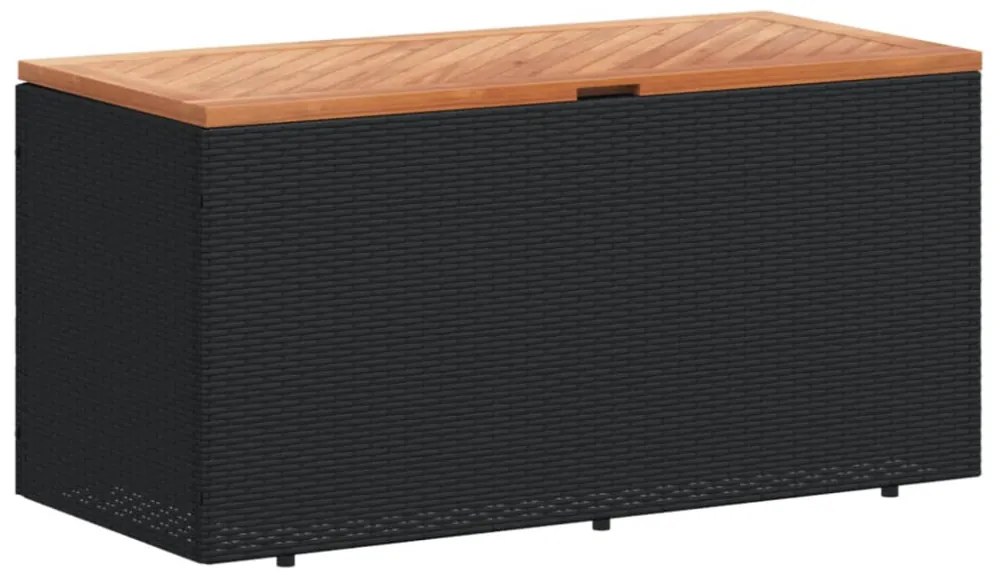 fekete polyrattan és akácfa kerti tárolóláda 110 x 50 x 54 cm