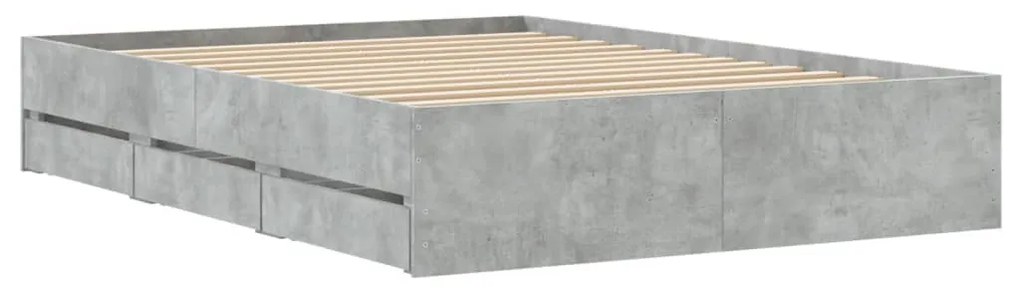 betonszürke szerelt fa ágykeret fiókokkal 120 x 190 cm