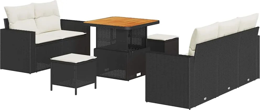 vidaXL Kerti Kanapé Szett párnával 8 pcs Fekete polirattan