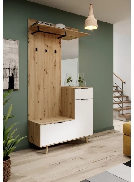 SVEN előszobafal tükörrel barna/fehér