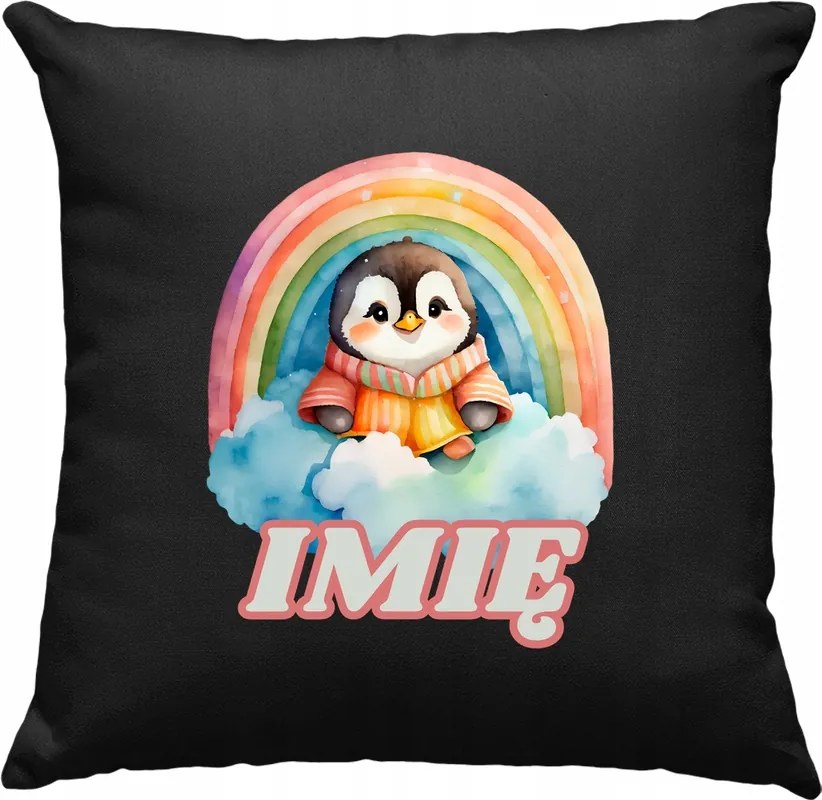 Gyerek párna Pingvin Szivárvány +Név Fekete