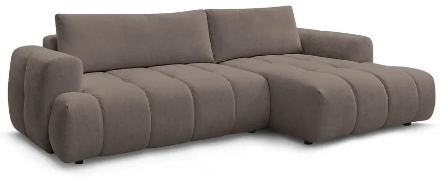 Szürkésbarna kinyitható-tárolóhelyes sarokkanapé (jobb oldali-heverő résszel) Fuji – Bobochic Paris