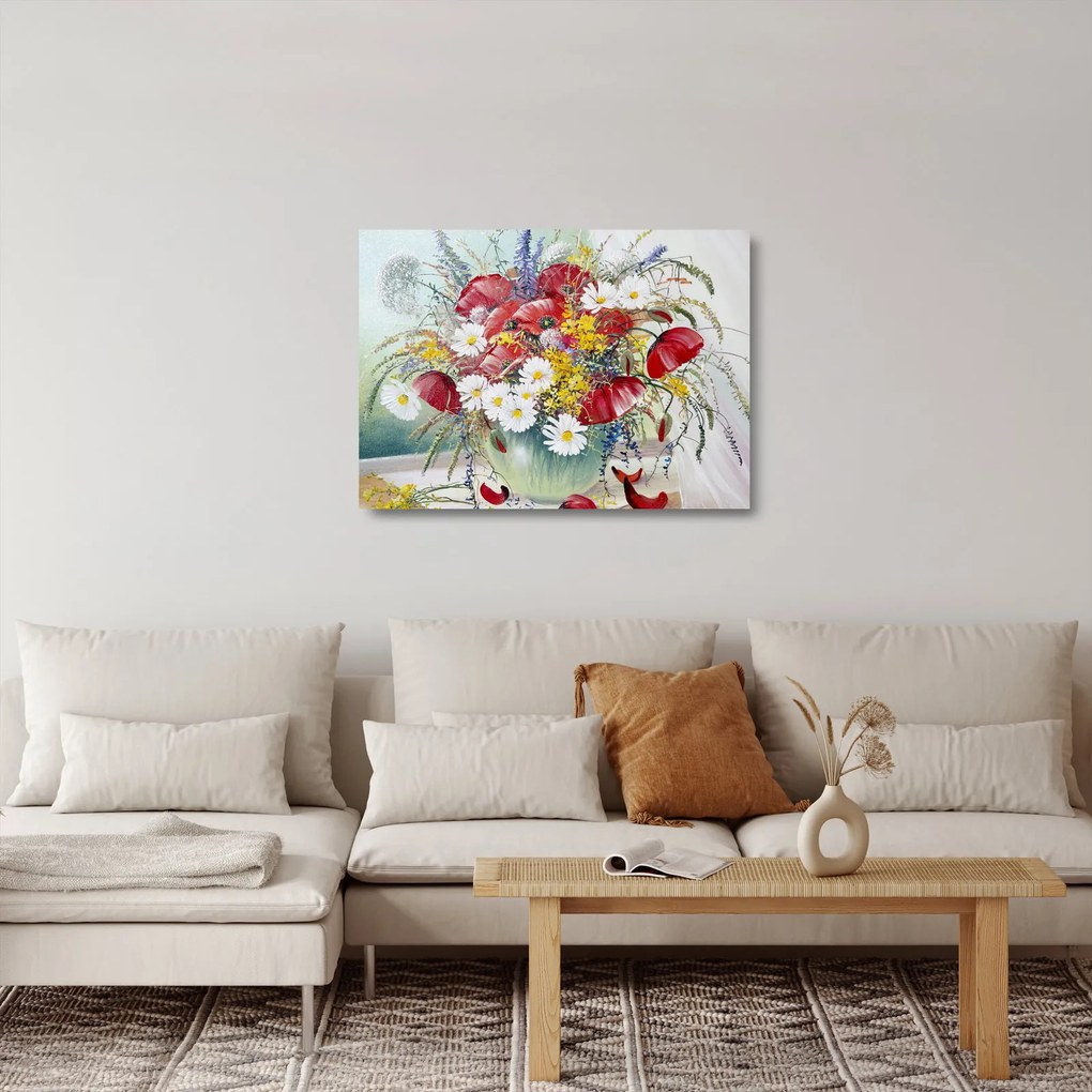 Egy váza képe vadvirágokkal (üvegen) (70x50 cm)