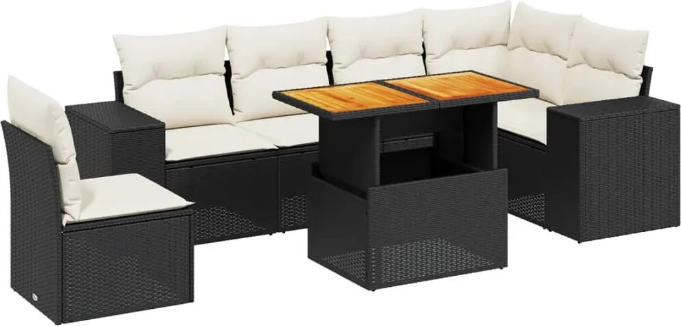 vidaXL 7 részes fekete polyrattan kerti ülőgarnitúra párnával