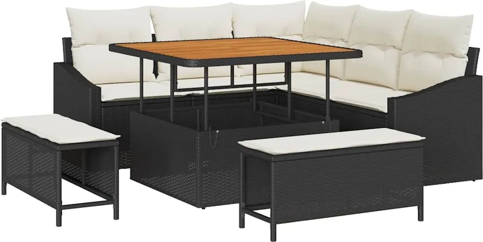 vidaXL Kerti Kanapé Szett párnával 8 pcs Fekete polirattan