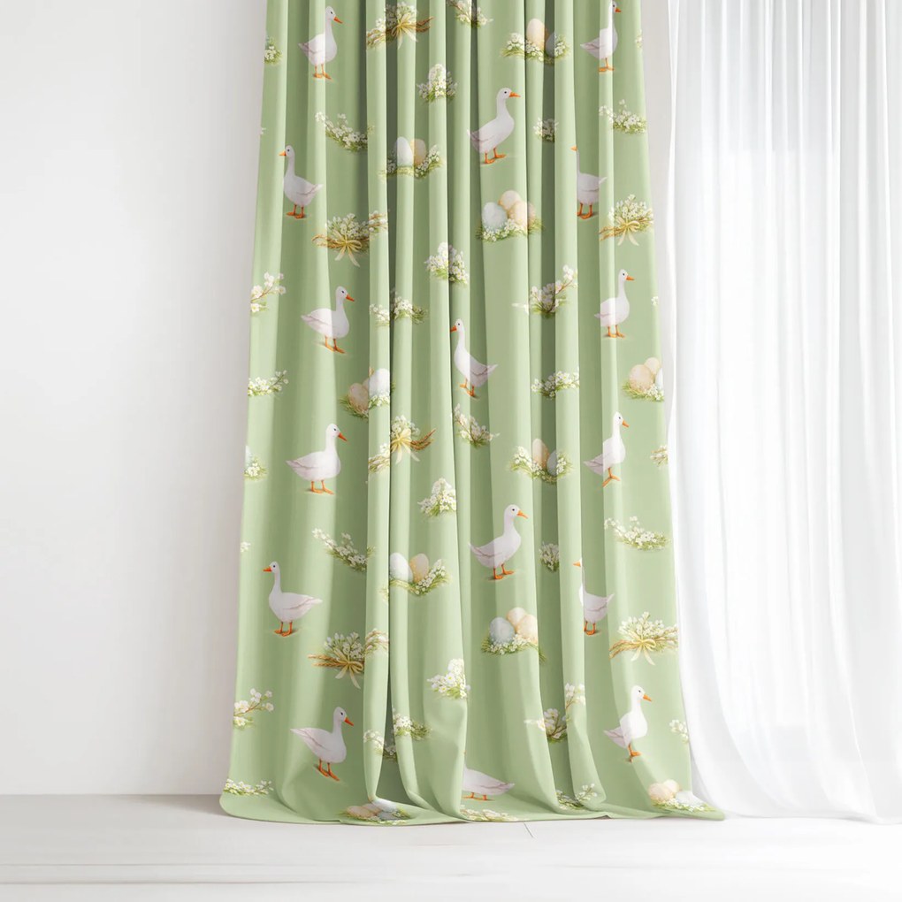 Goldea húsvéti dekor függöny - libák és húsvéti tojások 280x150 cm