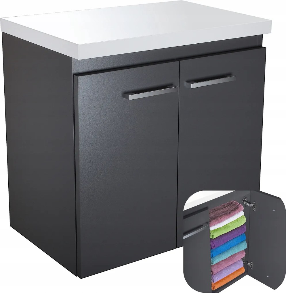 Fürdőszobaszekrény Mosdó Akasztható Asztallappal Szürke Mat Ajtó 60 x 40 cm