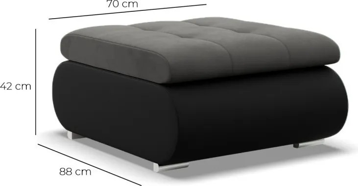 Tokio puff, bársony + műbőr, szürke - fekete