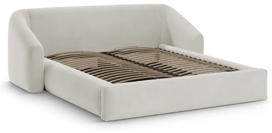 Bézs kárpitozott ágyneműtartós franciaágy ágyráccsal 160x200 cm Campi – Cosmopolitan Design