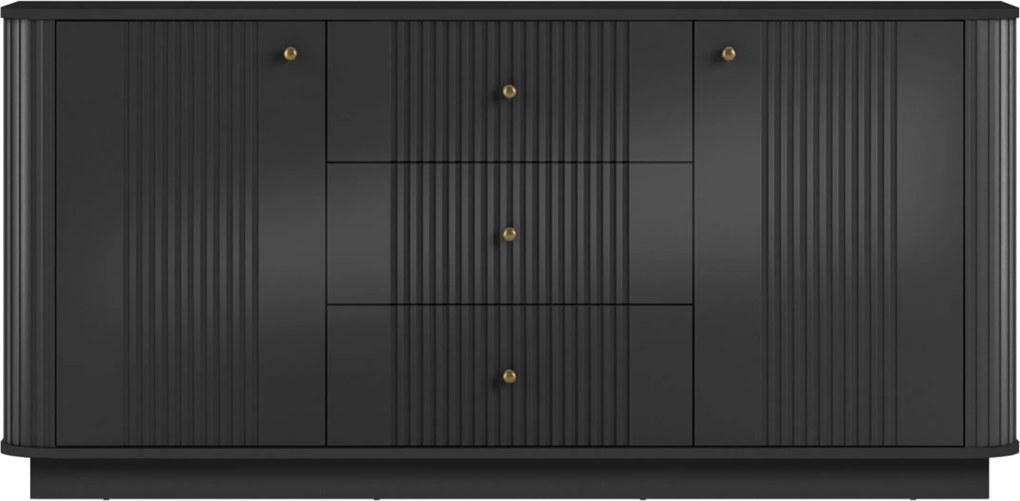 Vesper komód 160 cm fiókokkal lábazaton - fekete / arany fogantyúk