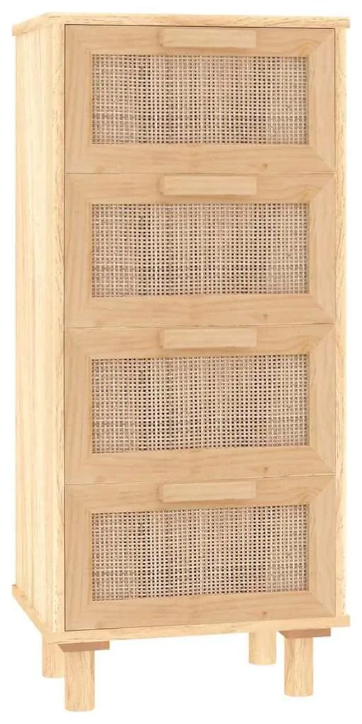 barna tömör fenyő/természetes rattan tálalószekrény 40x30x90 cm