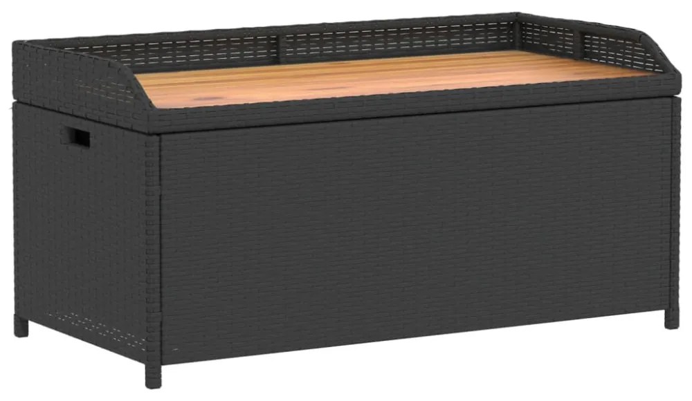 fekete polyrattan és akácfa tárolópad 100 x 50 x 52 cm