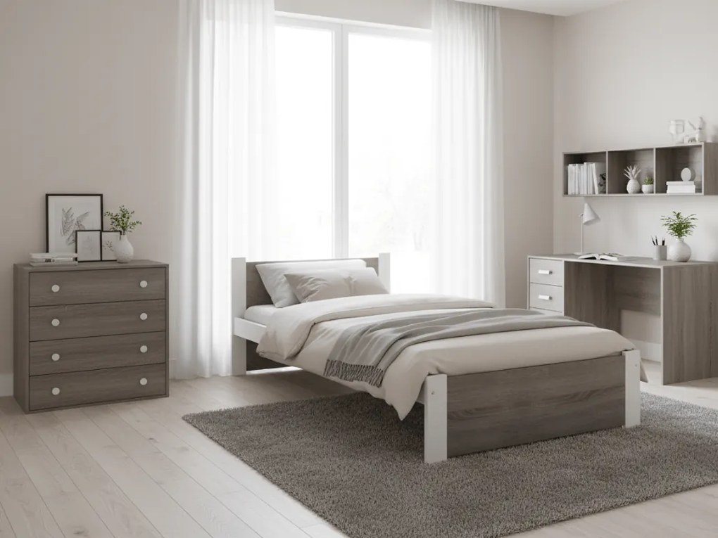 IKAROS ágy 90 x 200 cm, fehér/trüffel tölgy Ágyrács: Lamellás ágyrács, Matrac: Matrac nélkül