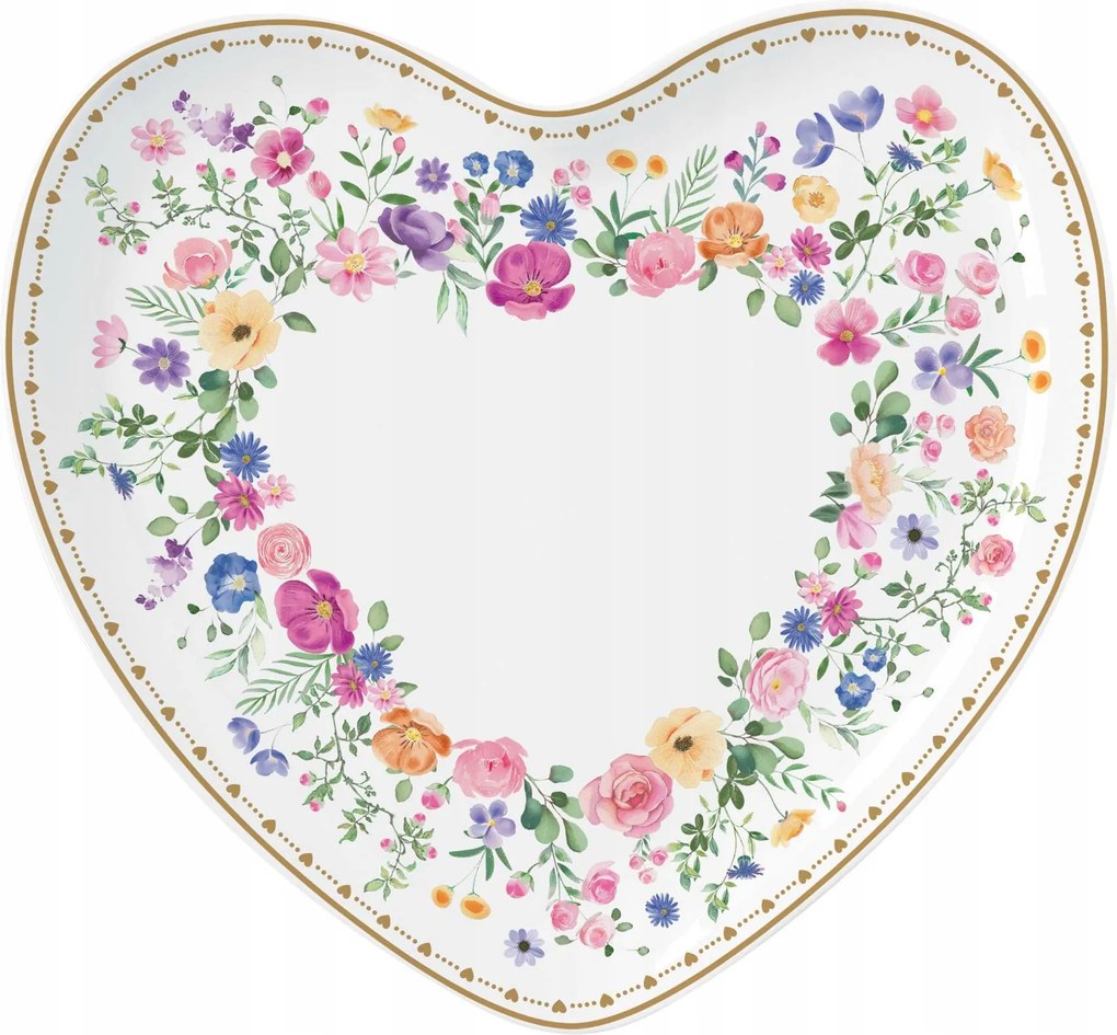 Porcelán szív 20×19 cm-es tányér virág asztaldísz